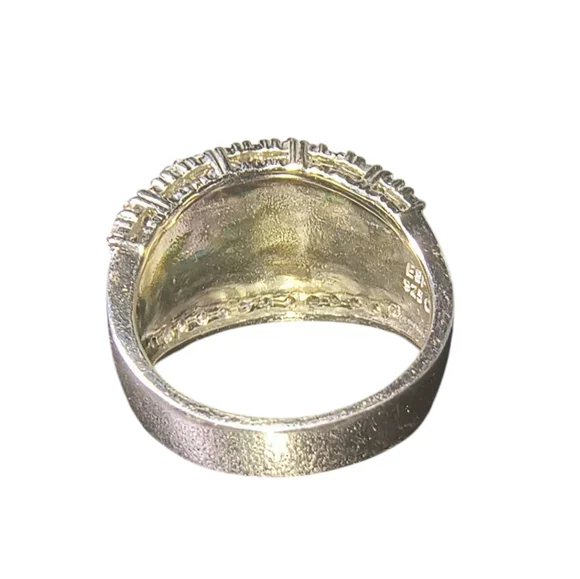 Joseph Esposito Chunky Two-tone Hammered CZ and Sterling Silver Ring - Picture 4 of 12